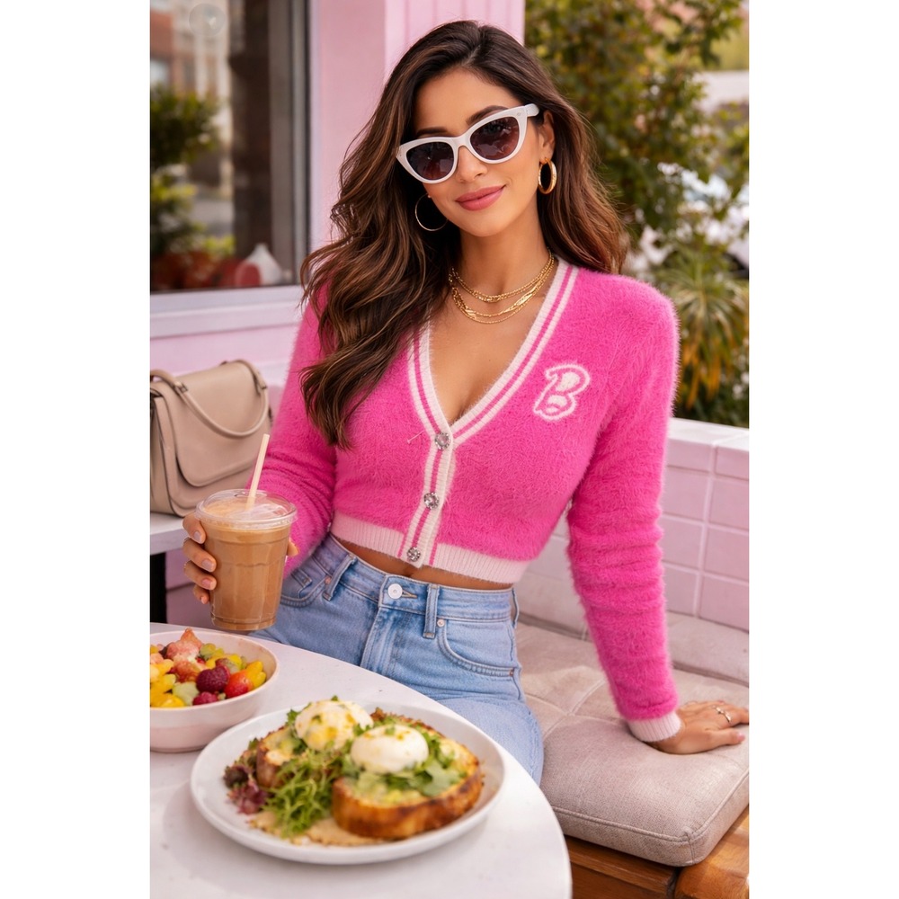 Barbie Core Fussy. Pink Cardigan Sweater size s